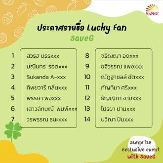 ประกาศรายชื่อผู้ที่ได้สิทธิ์ Lucky Fan ของรอบ SaveG 